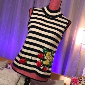 Vintage Black and white stripe sweater w/fruit